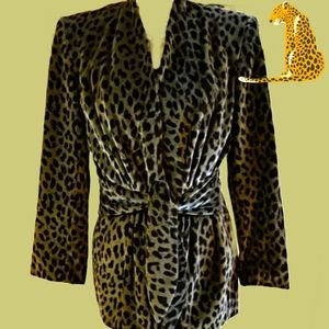 Bicci Leopard Print Olive & Black Velvet 100% Cotton Jacket with Tie